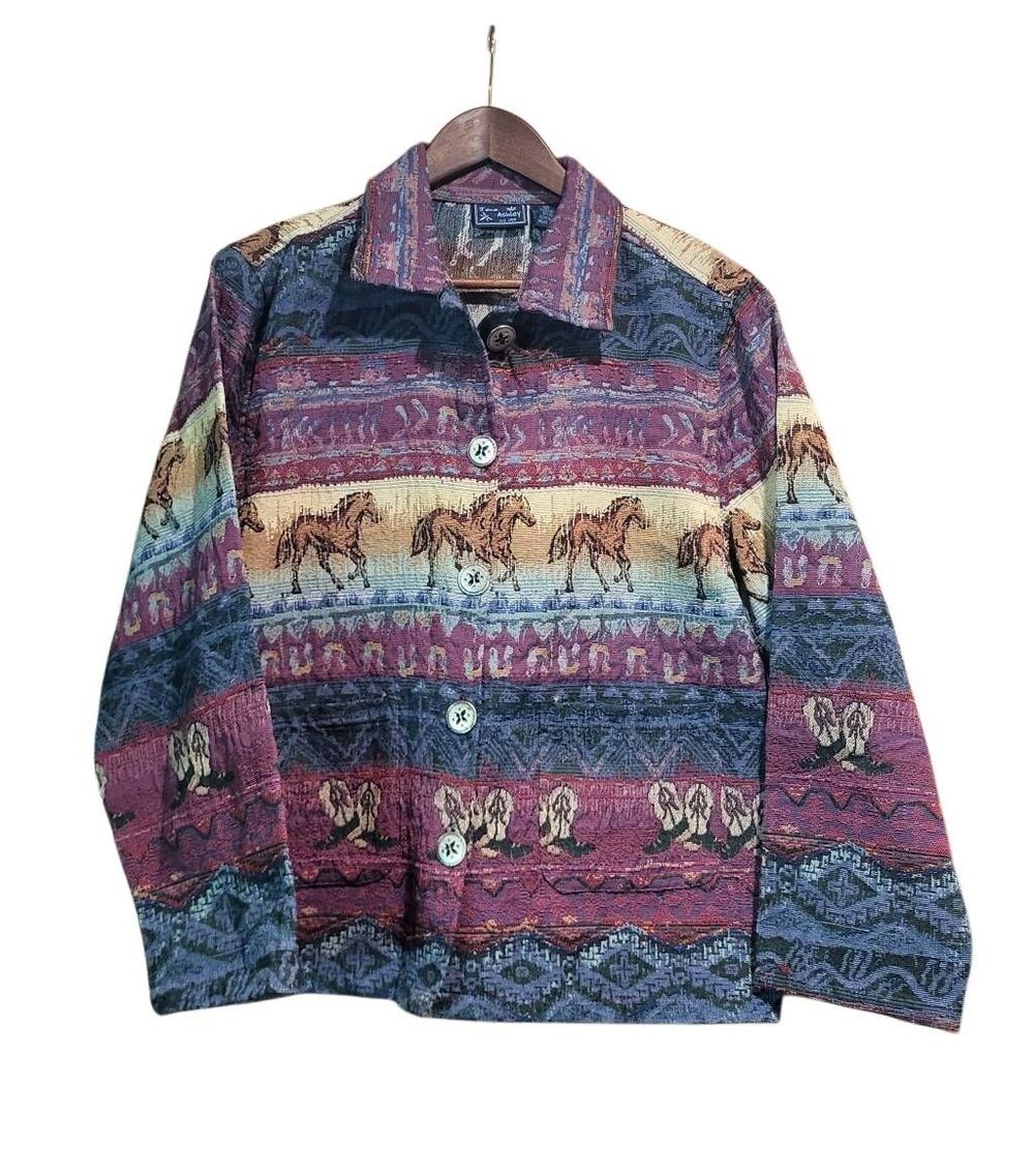 Jane Ashley Jacket Women's Medium Purple Tapestry Horse Western Cowgirl